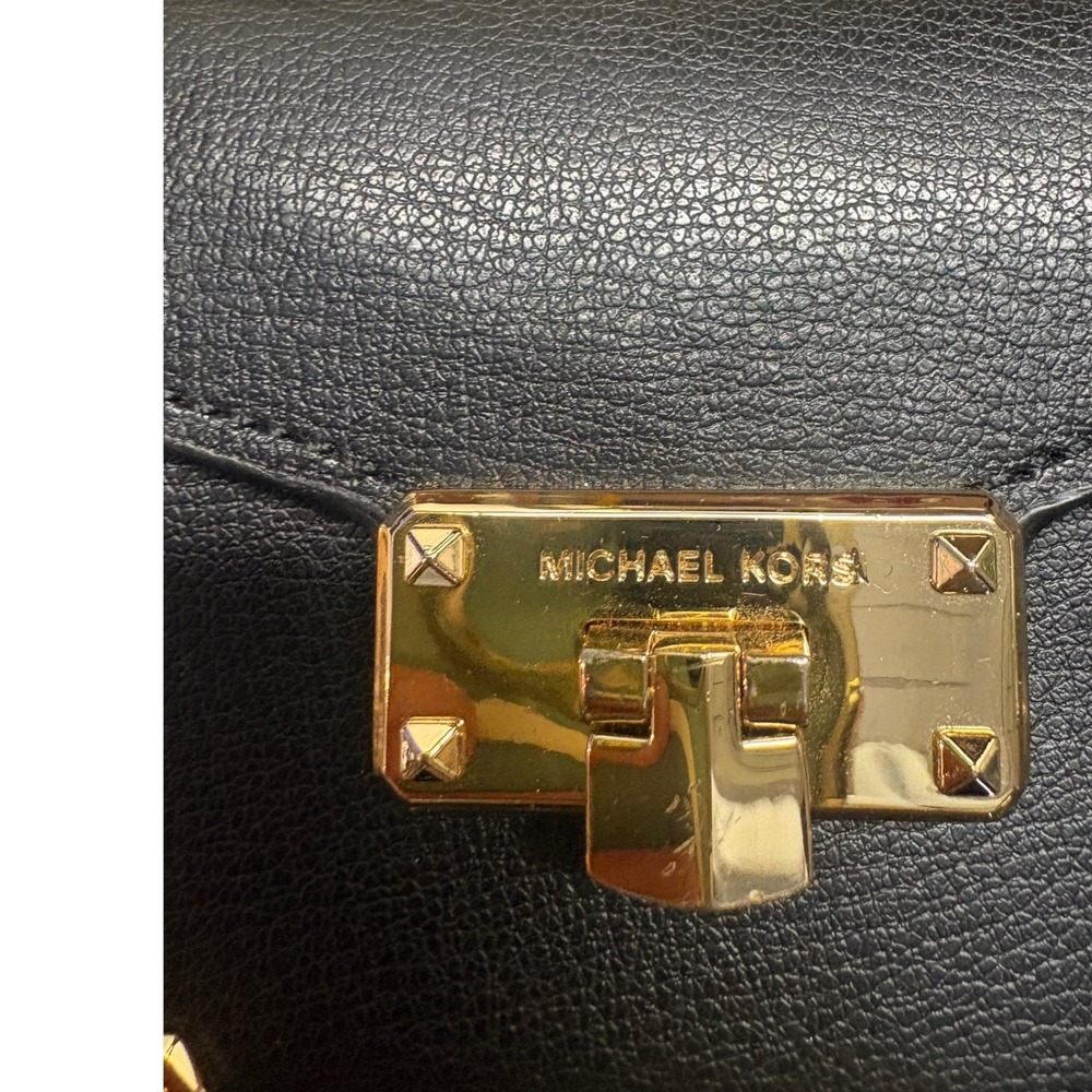 Michael Kors Card Wallet Accordion Kingsley Black Gold Leather - Picture 5 of 8